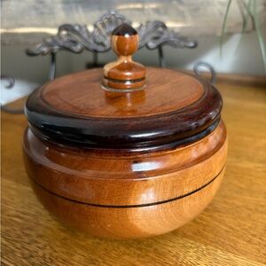 Hand made turned wood lidded bowl